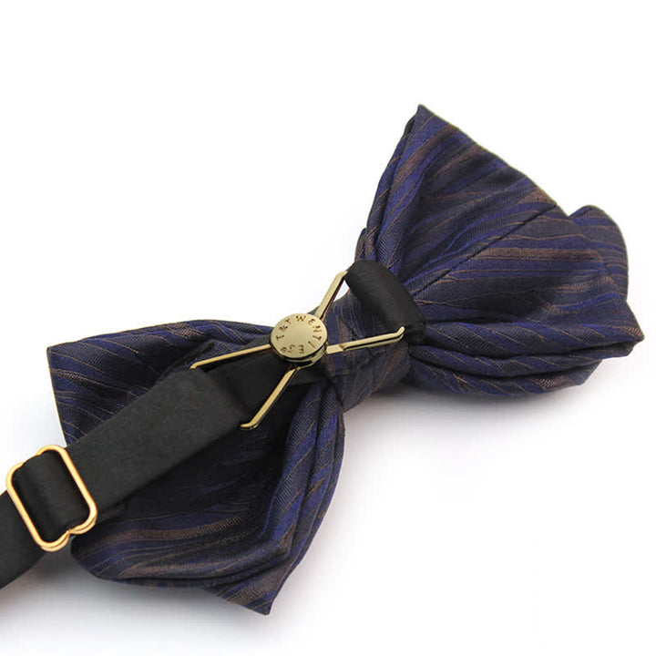 Men's Subtle Striped Jacquard Dark Blue Bow Tie