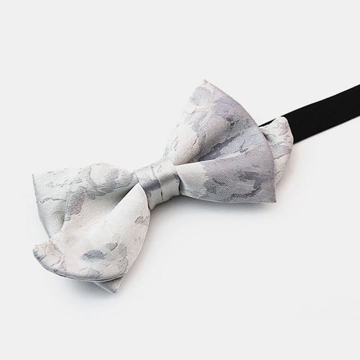 Men's Elegant Gray White Pure Silk Bow Tie