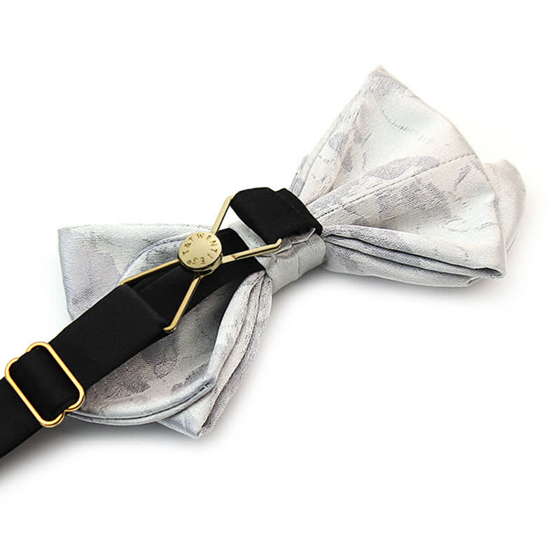 Men's Elegant Gray White Pure Silk Bow Tie