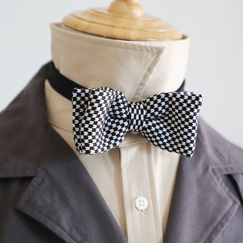 Men's Black & White Checkerboard Stripes Bow Tie