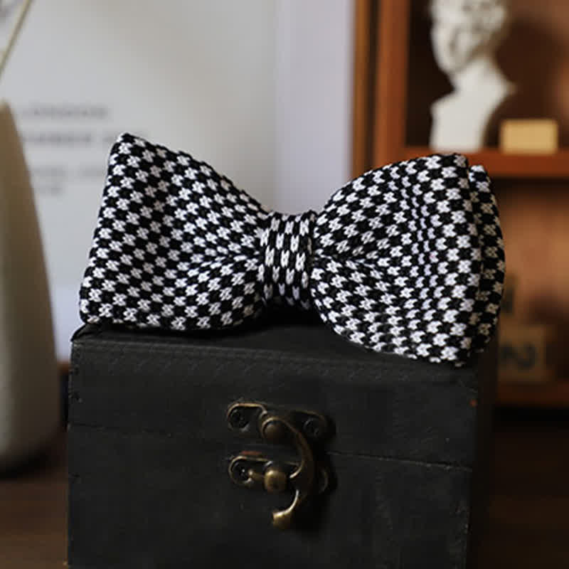 Men's Black & White Checkerboard Stripes Bow Tie