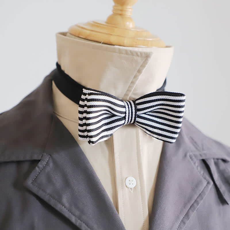 Men's Black & White Checkerboard Stripes Bow Tie