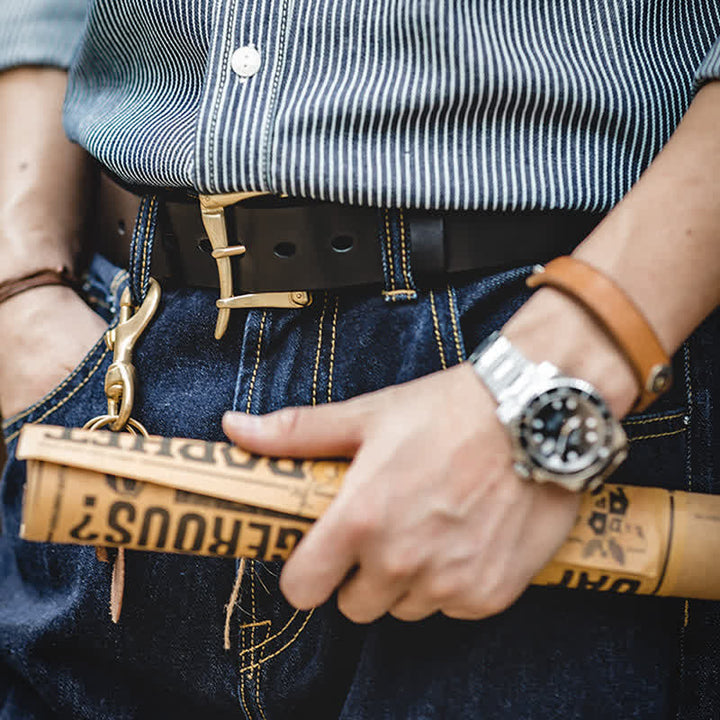 Men's Luxury Style Brass Buckle Leather Belt