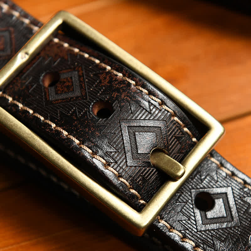 Men's Western Geometric Pattern Leather Belt