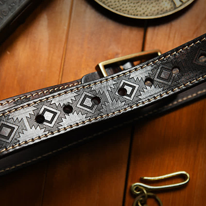 Men's Western Geometric Pattern Leather Belt