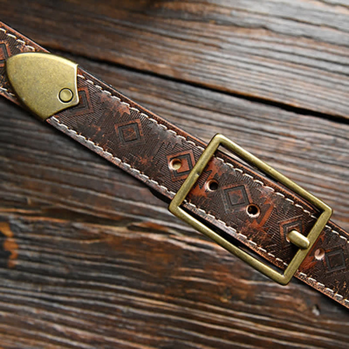 Men's Western Geometric Pattern Leather Belt