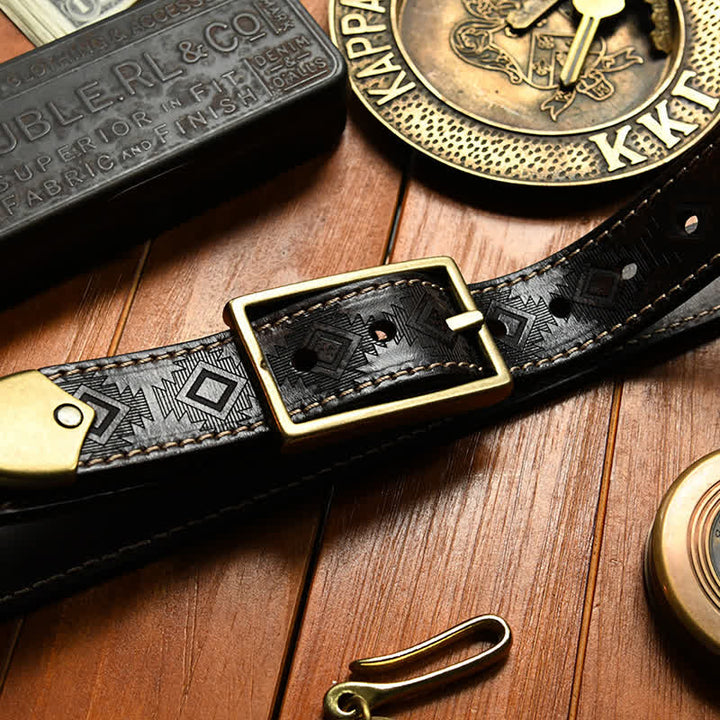 Men's Western Geometric Pattern Leather Belt