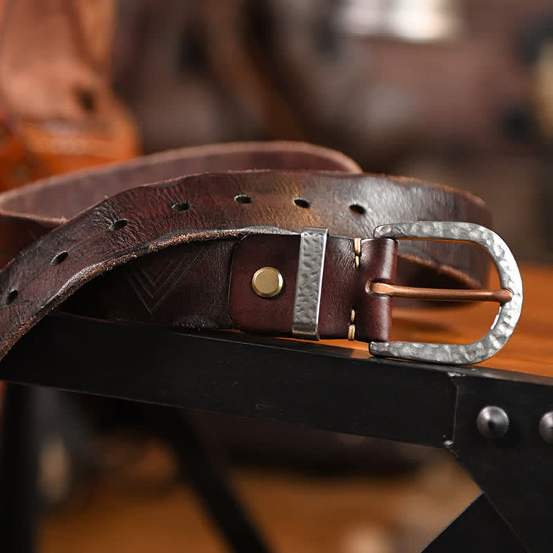 Men's Engraved Triangle Pattern Leather Belt