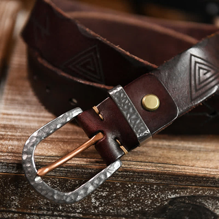 Men's Engraved Triangle Pattern Leather Belt