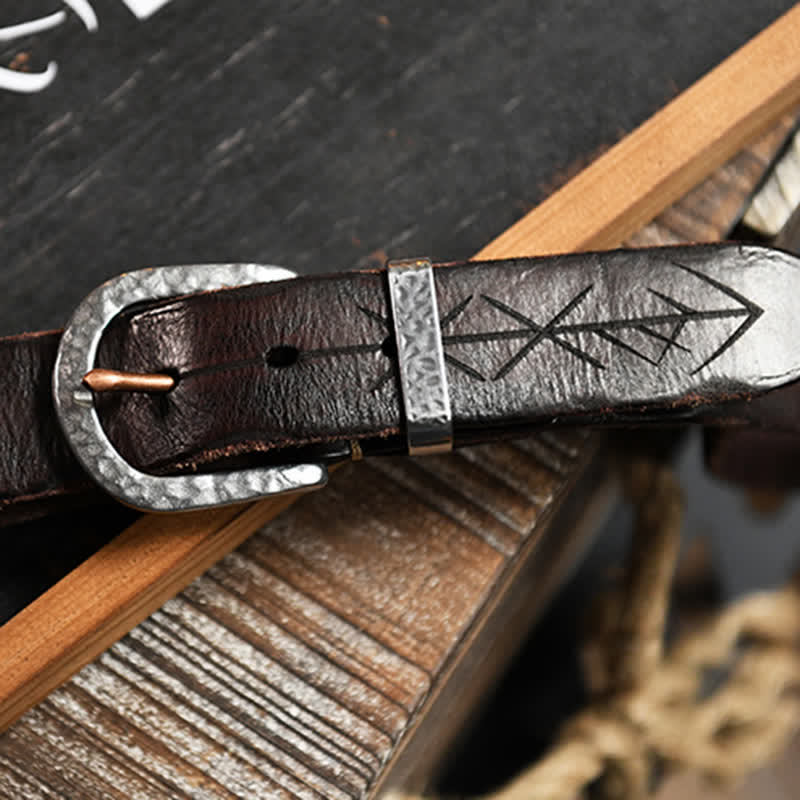 Men's Engraved Triangle Pattern Leather Belt