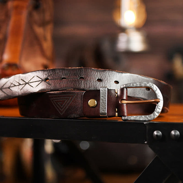 Men's Engraved Triangle Pattern Leather Belt