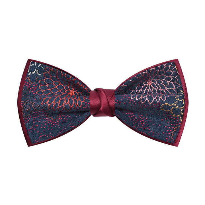 Men's Burgundy Floral Pattern Wedding Bow Tie