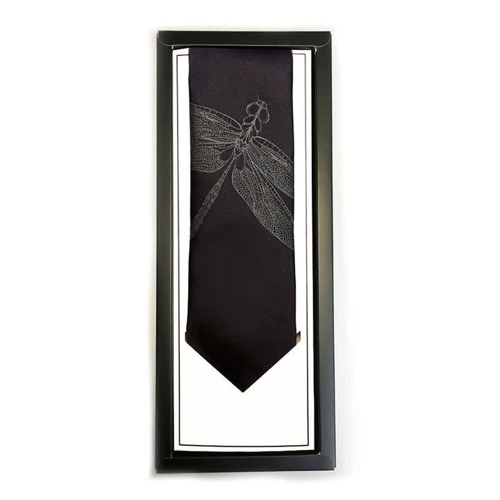 Men's Gentleman Dragonfly Pattern Black Necktie