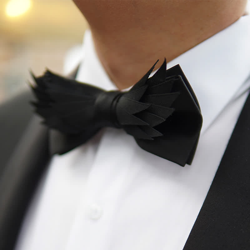 Men's All Black Layered Wings Shape Bow Tie