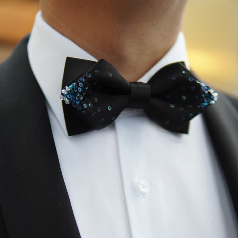 Men's Gradient Blue Sequin Pointy Bow Tie