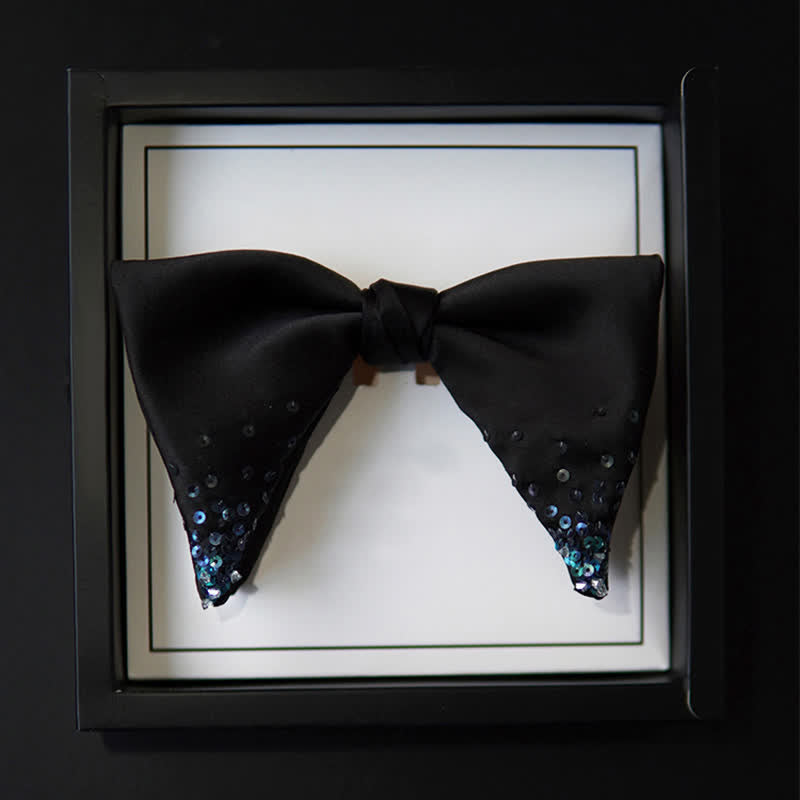 Men's Gradient Blue Sequin Oversized Pointed Bow Tie