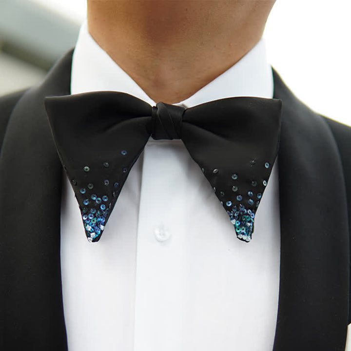 Men's Gradient Blue Sequin Oversized Pointed Bow Tie