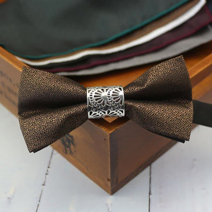 Men's Classic Silver Metal Core Wedding Bow Tie