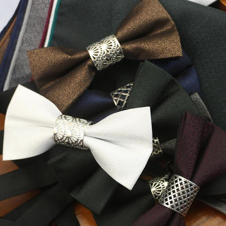 Men's Classic Silver Metal Core Wedding Bow Tie