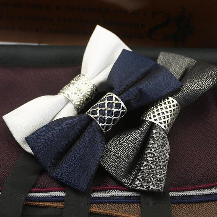 Men's Classic Silver Metal Core Wedding Bow Tie