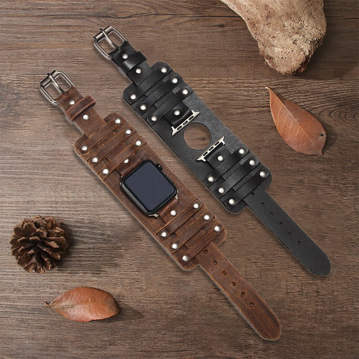 Punk Wide Strap Genuine Leather Watch Band