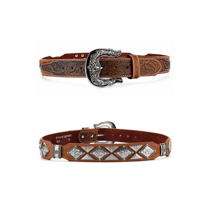 Men's Cowboy Western Carved Pattern Leather Belt