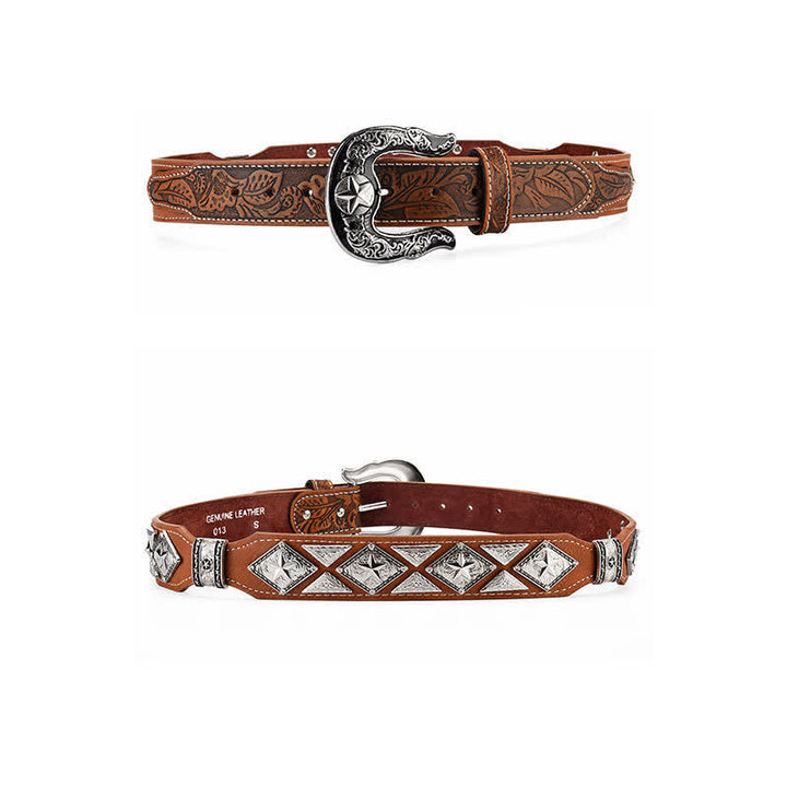 Men's Cowboy Western Carved Pattern Leather Belt