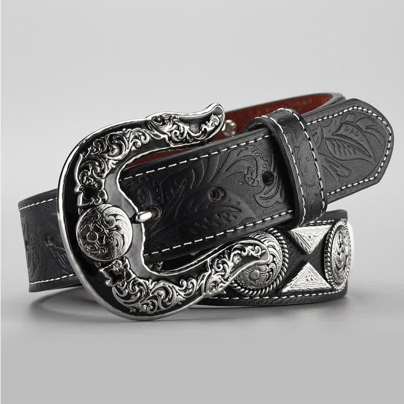 Men's Cowboy Western Carved Pattern Leather Belt