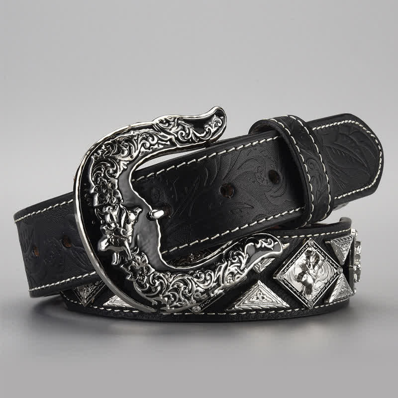 Men's Cowboy Western Carved Pattern Leather Belt