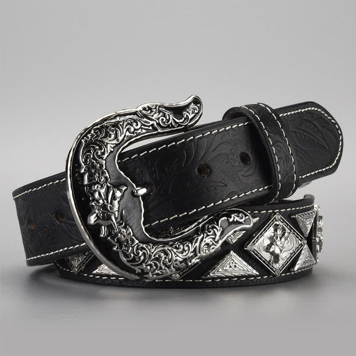 Men's Cowboy Western Carved Pattern Leather Belt