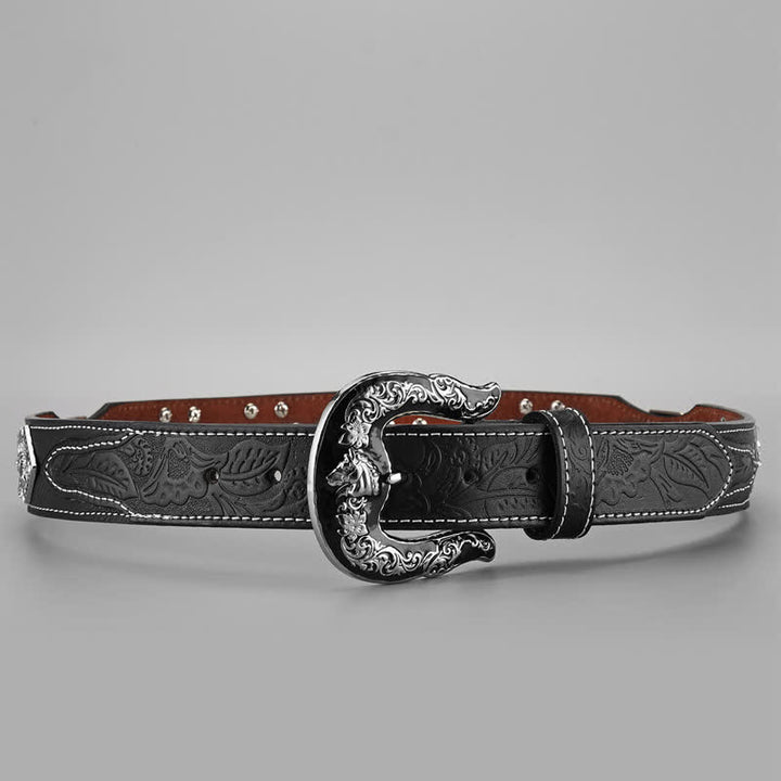 Men's Cowboy Western Carved Pattern Leather Belt