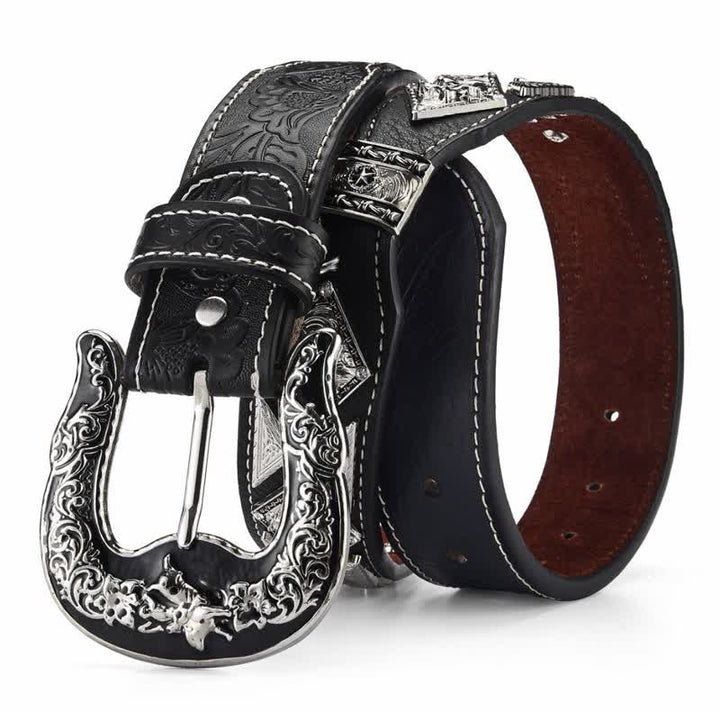 Men's Cowboy Western Carved Pattern Leather Belt