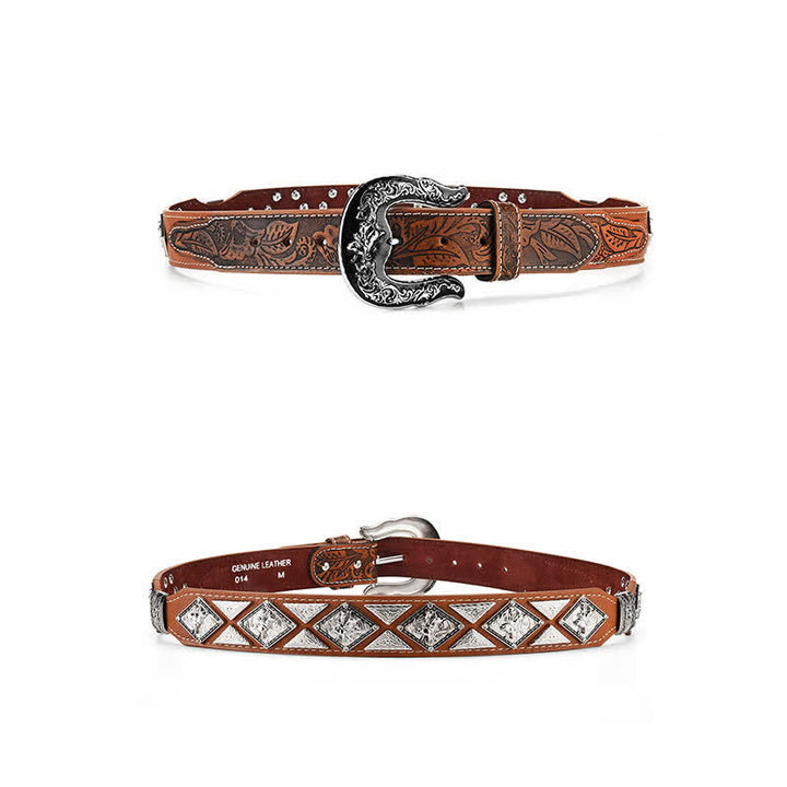 Men's Cowboy Western Carved Pattern Leather Belt