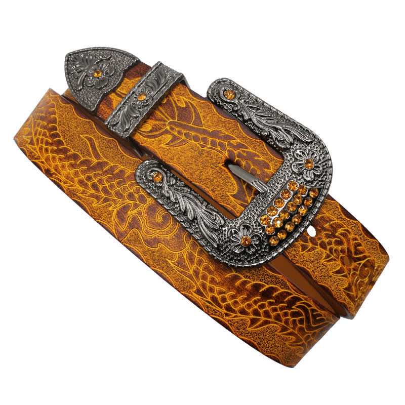 Men's Floral Buckle Embossed Dragon Leather Belt