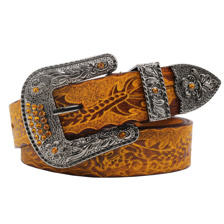 Men's Floral Buckle Embossed Dragon Leather Belt