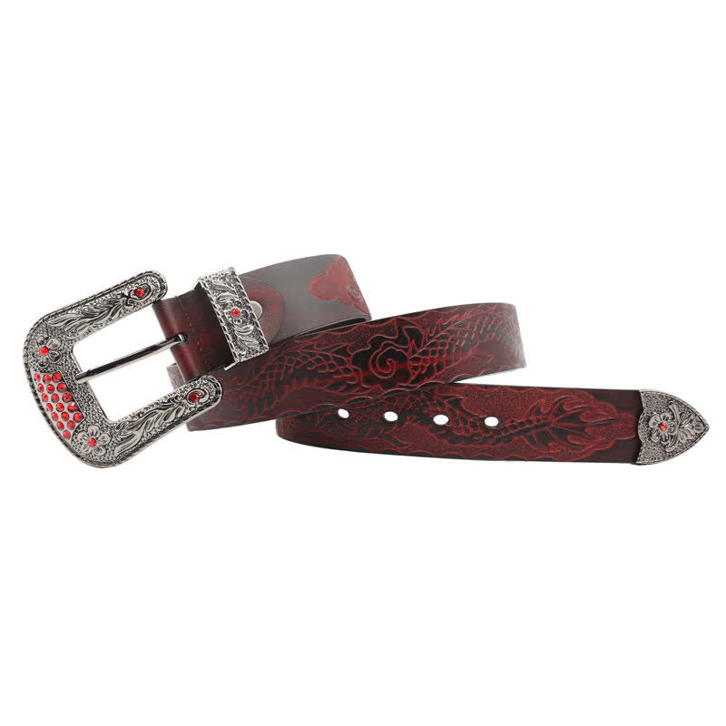 Men's Floral Buckle Embossed Dragon Leather Belt