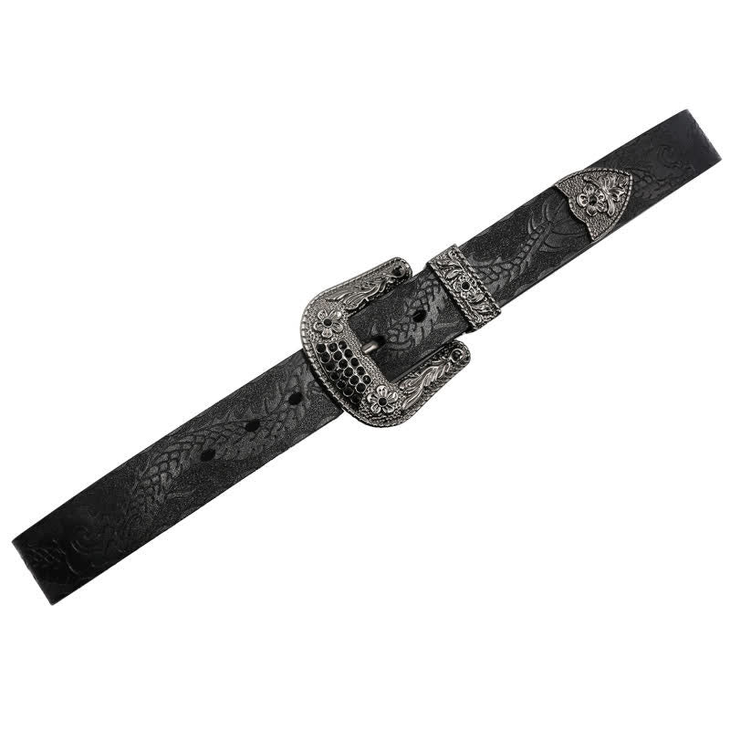 Men's Floral Buckle Embossed Dragon Leather Belt