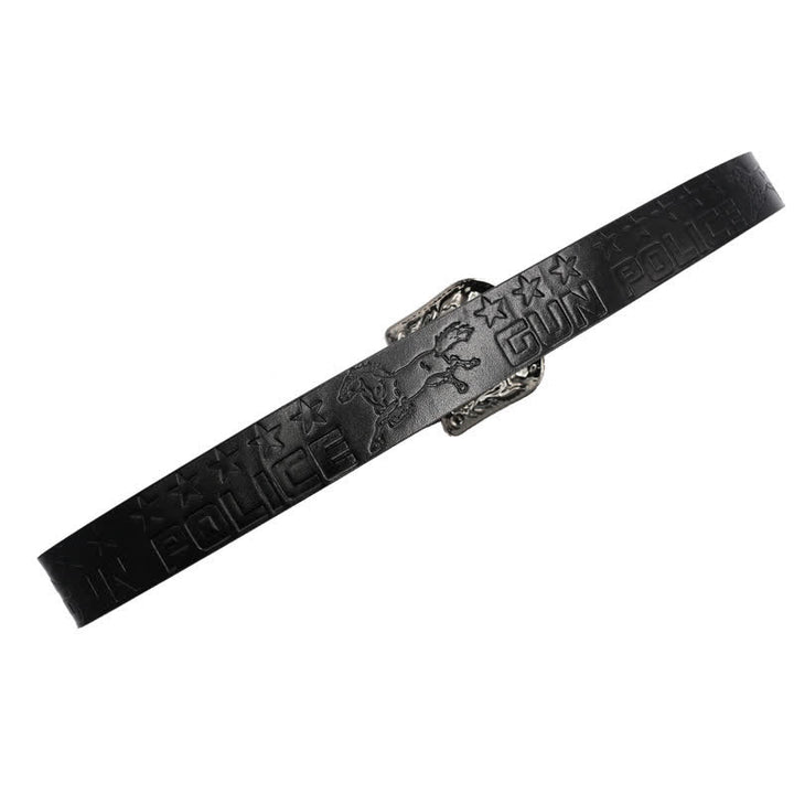 Men's Cowboy Pattern Carved Buckle Leather Belt