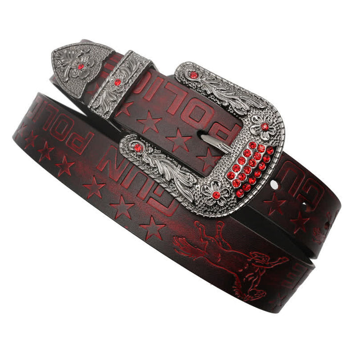 Men's Cowboy Pattern Carved Buckle Leather Belt