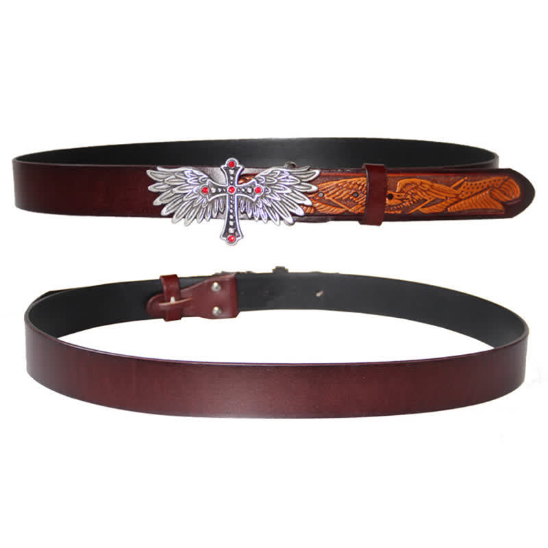 Men's Personality Winged Cross Buckle Leather Belt