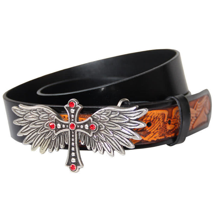 Men's Personality Winged Cross Buckle Leather Belt