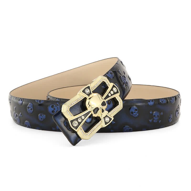 Men's Punk Rhinestone Skull Cross Pattern Leather Belt