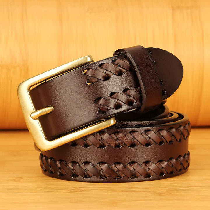 Men's Woven Casual Work Jeans Leather Belt