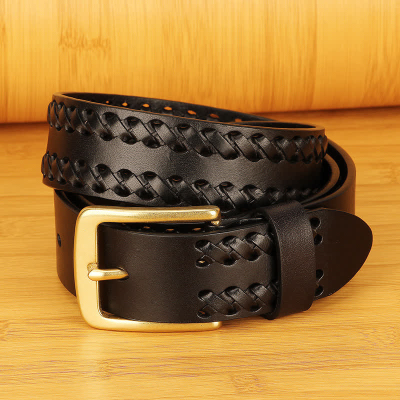 Men's Woven Casual Work Jeans Leather Belt