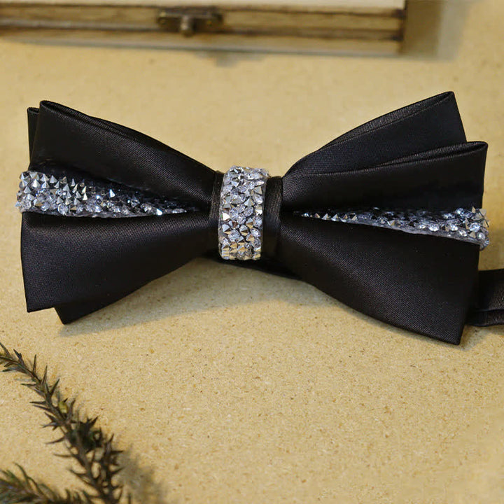 Shining Rhinestone Black Velvet Bow Ties Bundle Set