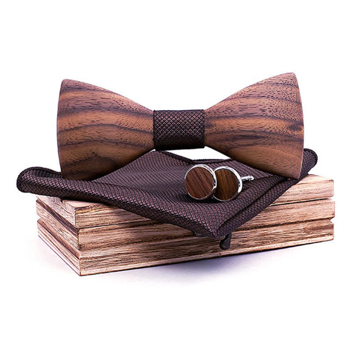 3Pcs Men's Fashion Black Walnut Wooden Bow Tie Set