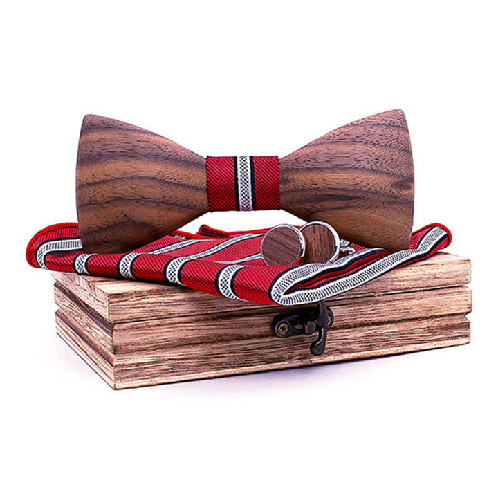 3Pcs Men's Fashion Black Walnut Wooden Bow Tie Set