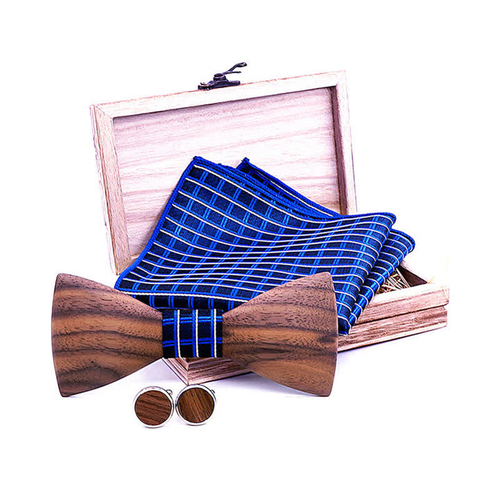 3Pcs Men's Fashion Black Walnut Wooden Bow Tie Set