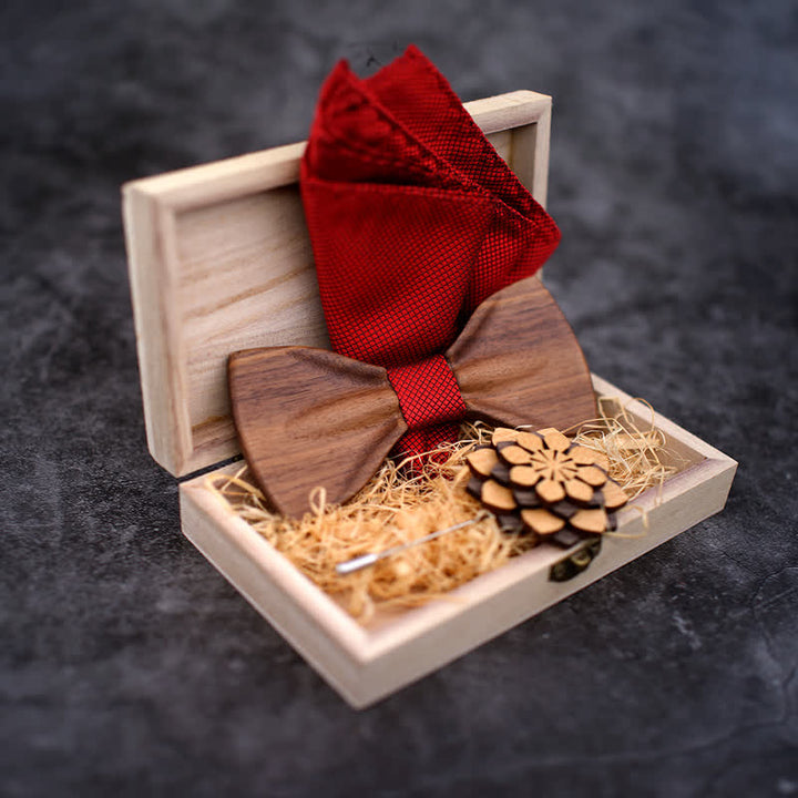 3Pcs Men's Decorative Natural Wooden Bow Tie Set