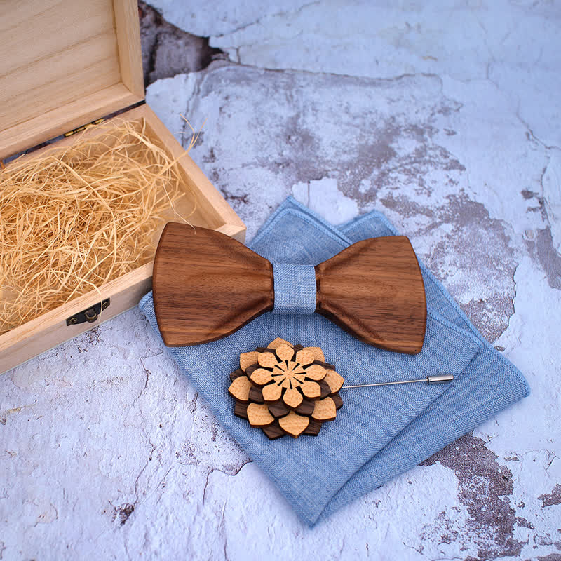 3Pcs Men's Decorative Natural Wooden Bow Tie Set